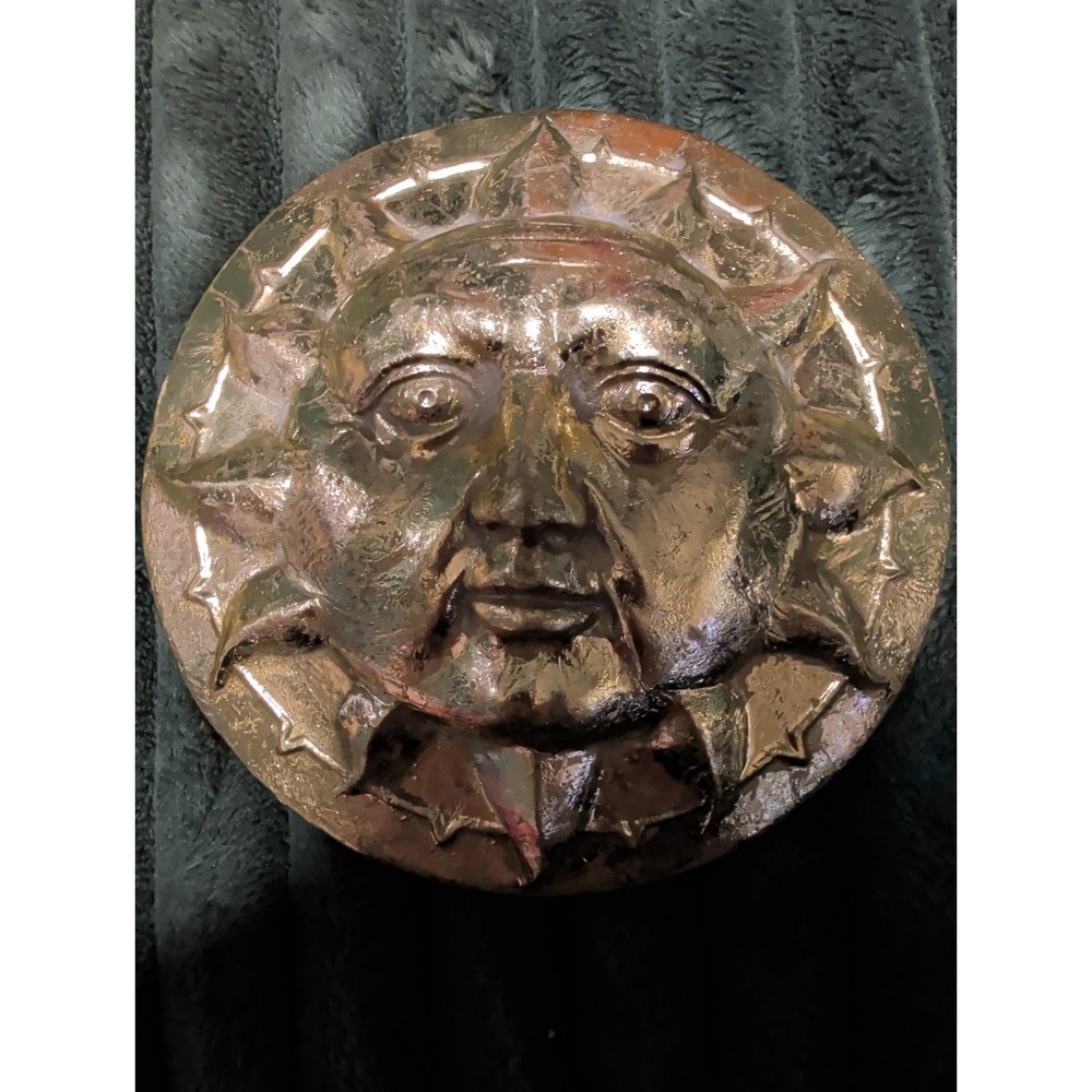 Vintage Pier 1 Gold Tone Sun Face Celestial Y2K Wall Plaque 5"